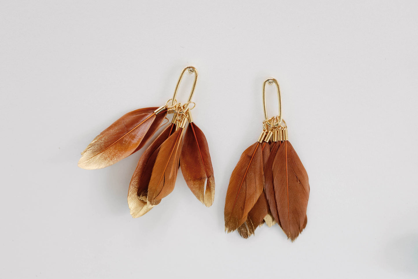Caramel Gold Dipped Feather Earrings