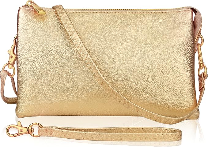 Gold 3 Compartments Crossbody Bag