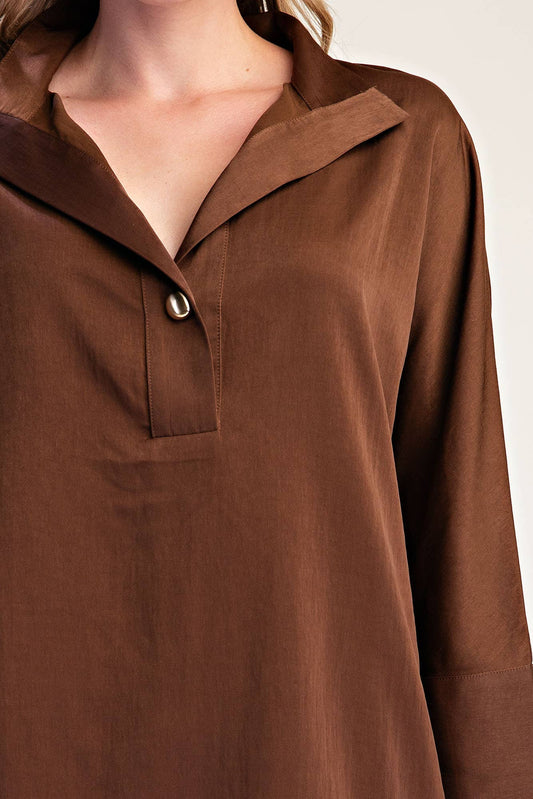 Collar Neck Chocolate Button Placket Shirt