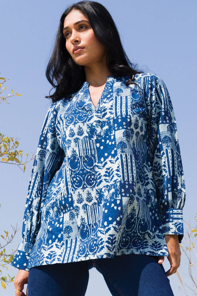 Navy Jaya Block Print Tunic