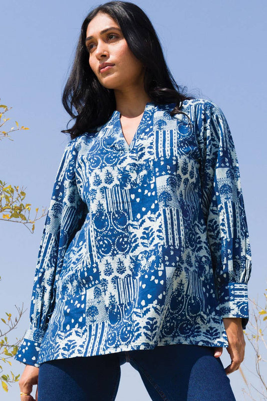 Navy Jaya Block Print Tunic