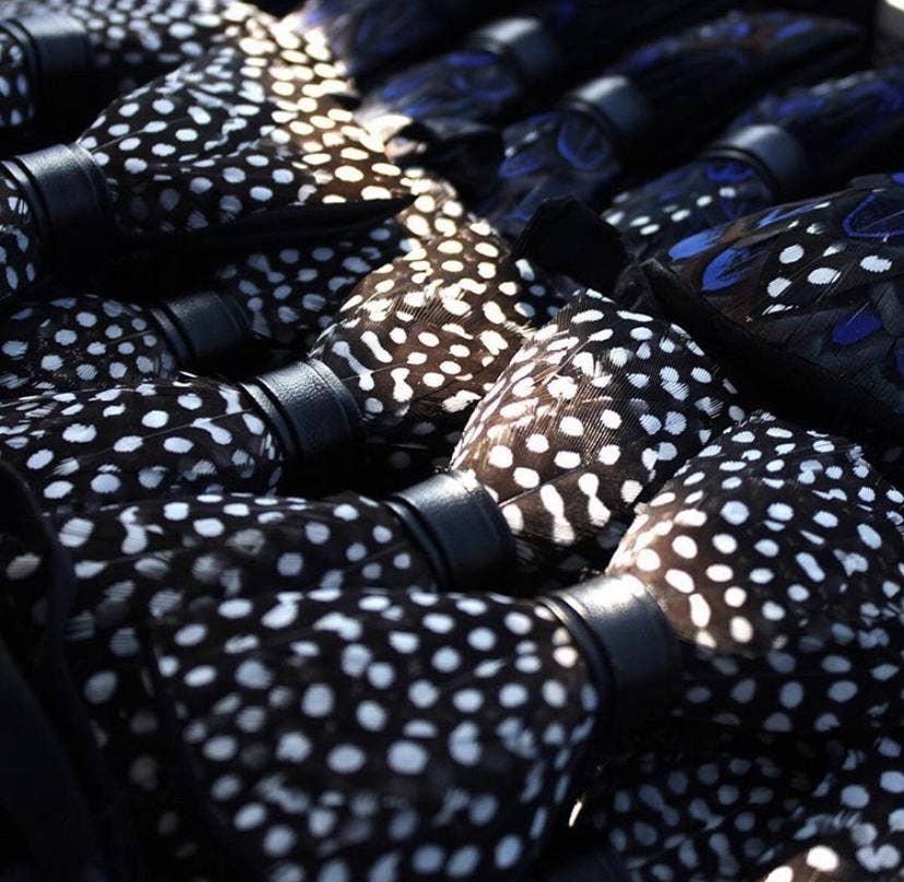 Handmade Black and White Polka Dot Feather Bow Tie