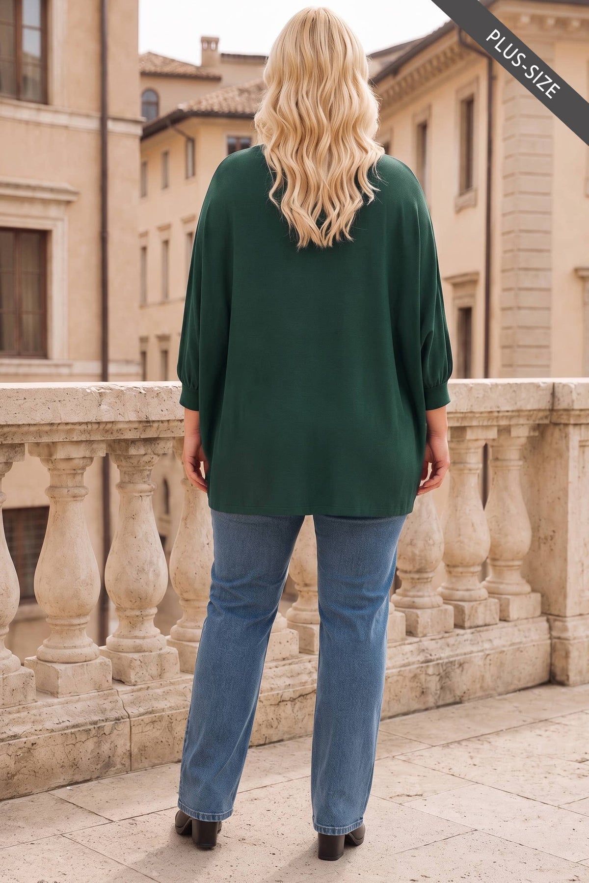 Hunter Green Lightweight Hacci 3/4 Sleeve Top