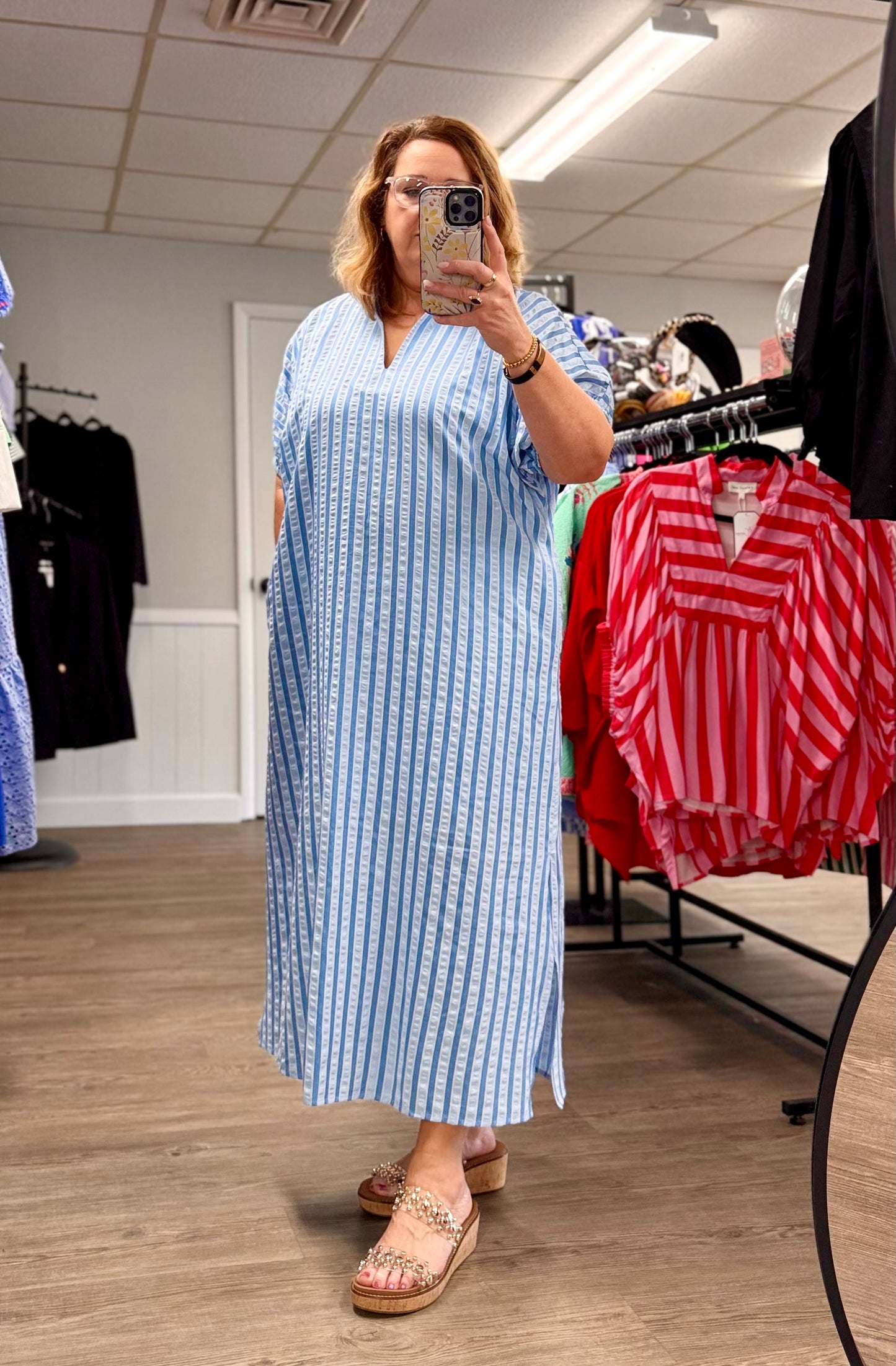 Blue Skies Striped Midi Dress