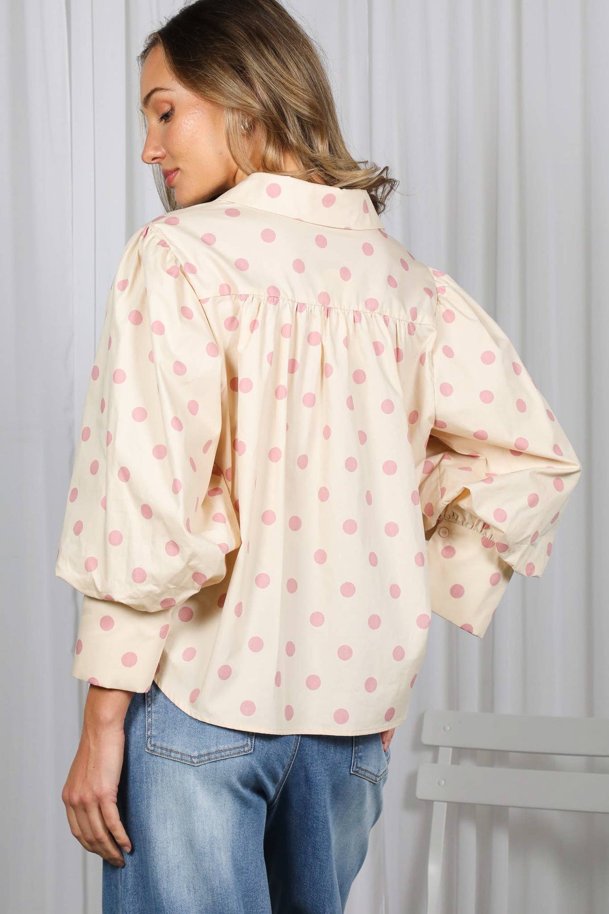 Taupe/ Pink Playful Polka Dot Top
