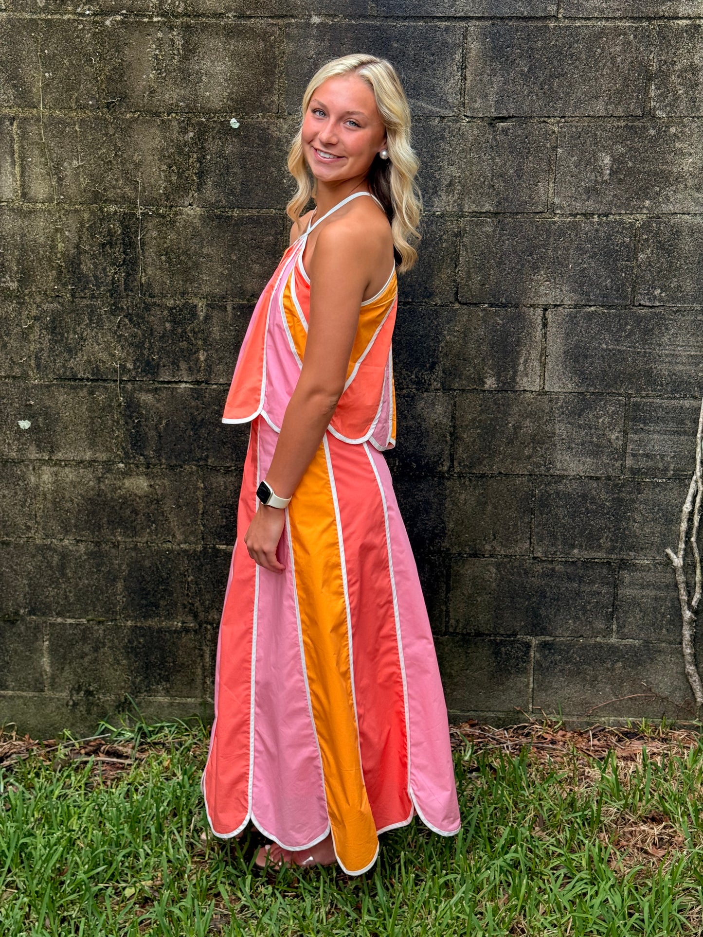 Color Block Panele A Line Midi Skirt