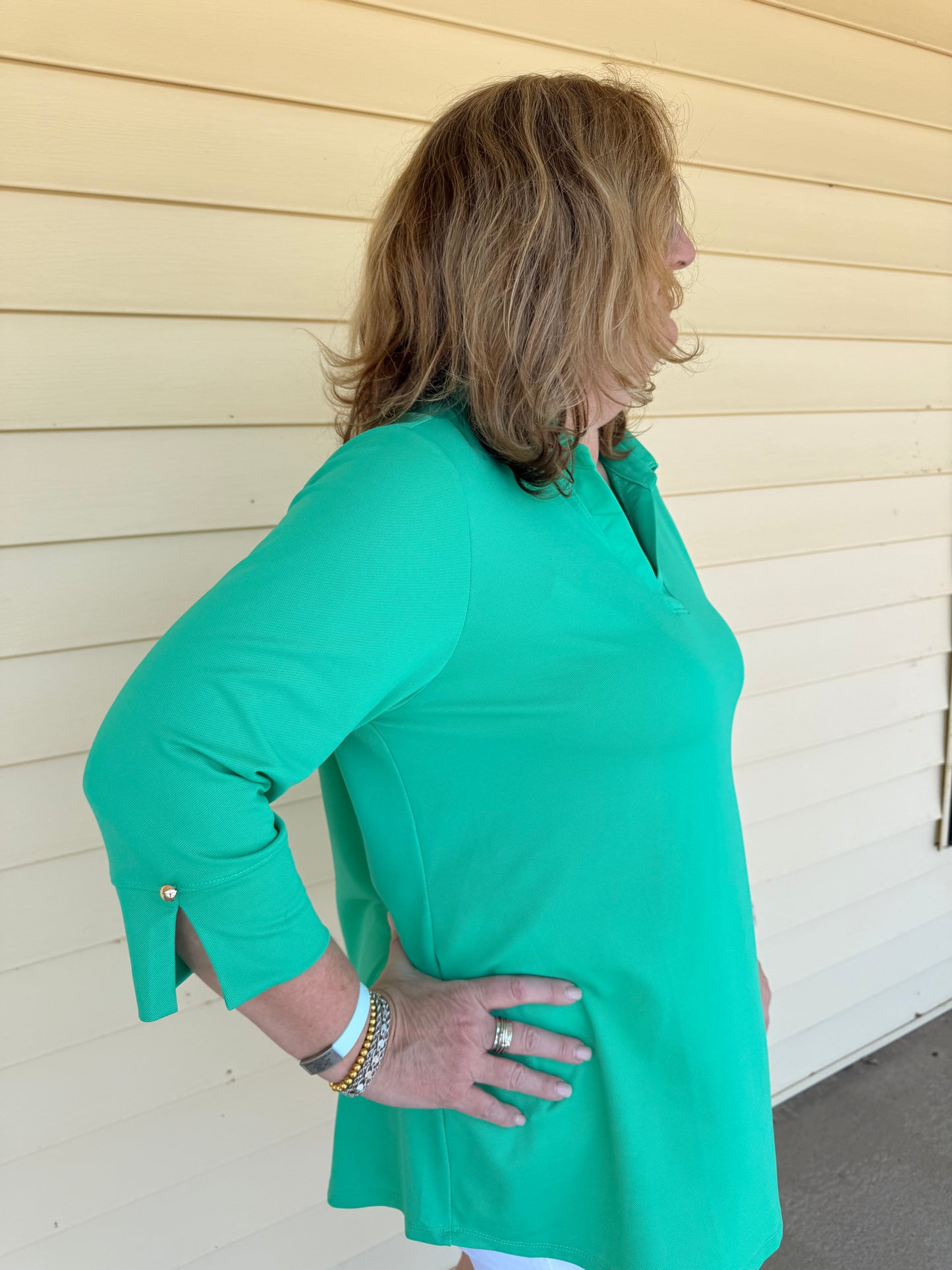 Cabana Green Lightweight Sun-Cool 3/4 Sleeve Blouse