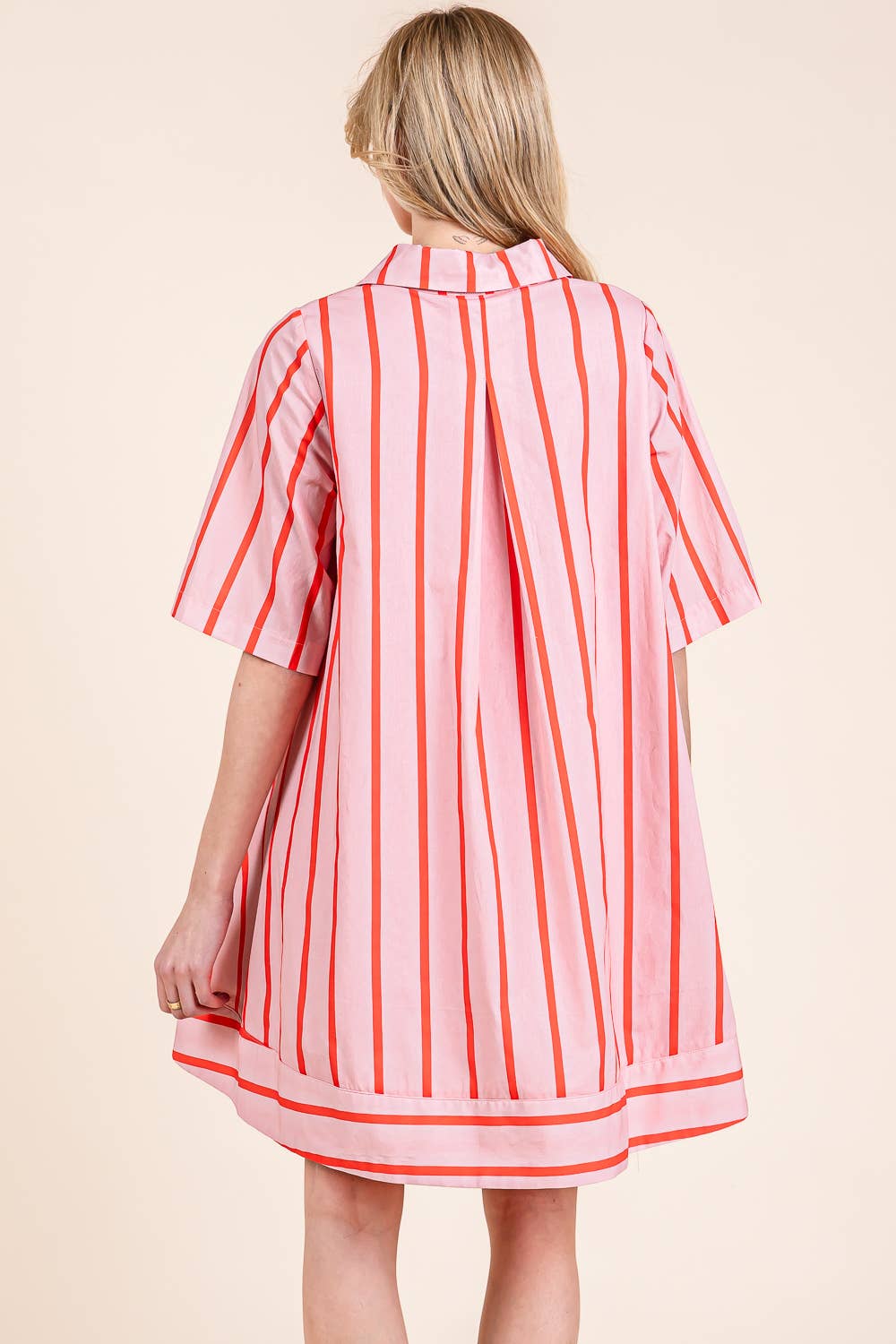 Pink and Coral Stripe Shirt Dress