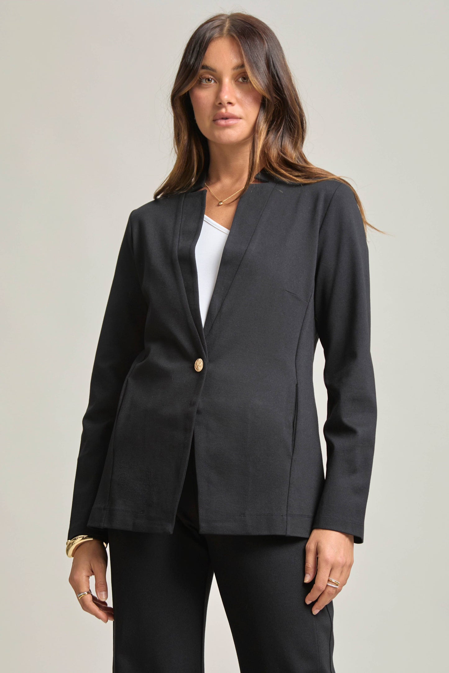 Midnight Black Button Front Blazer