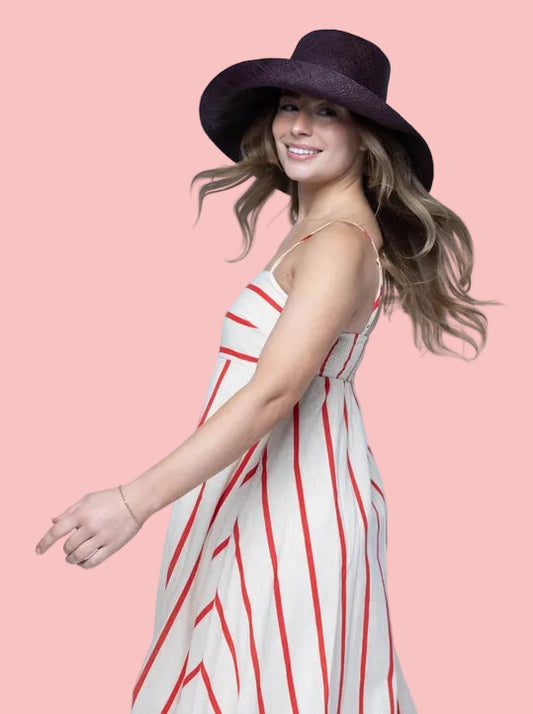 Black Wide Brim Straw Hat: 5"Brim
