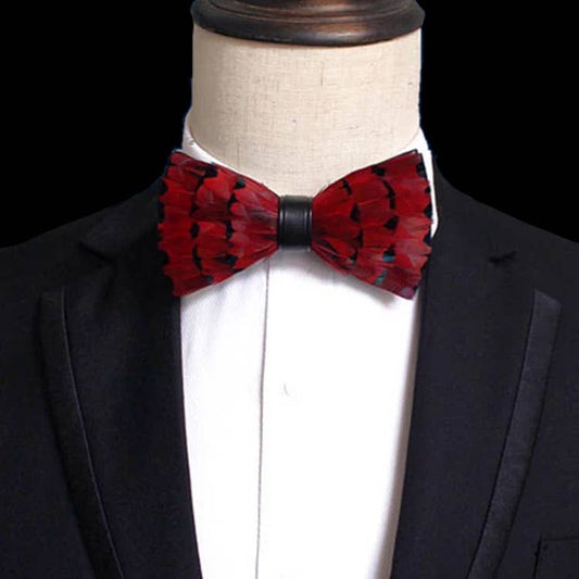 Handmade Feather Bowtie Red      