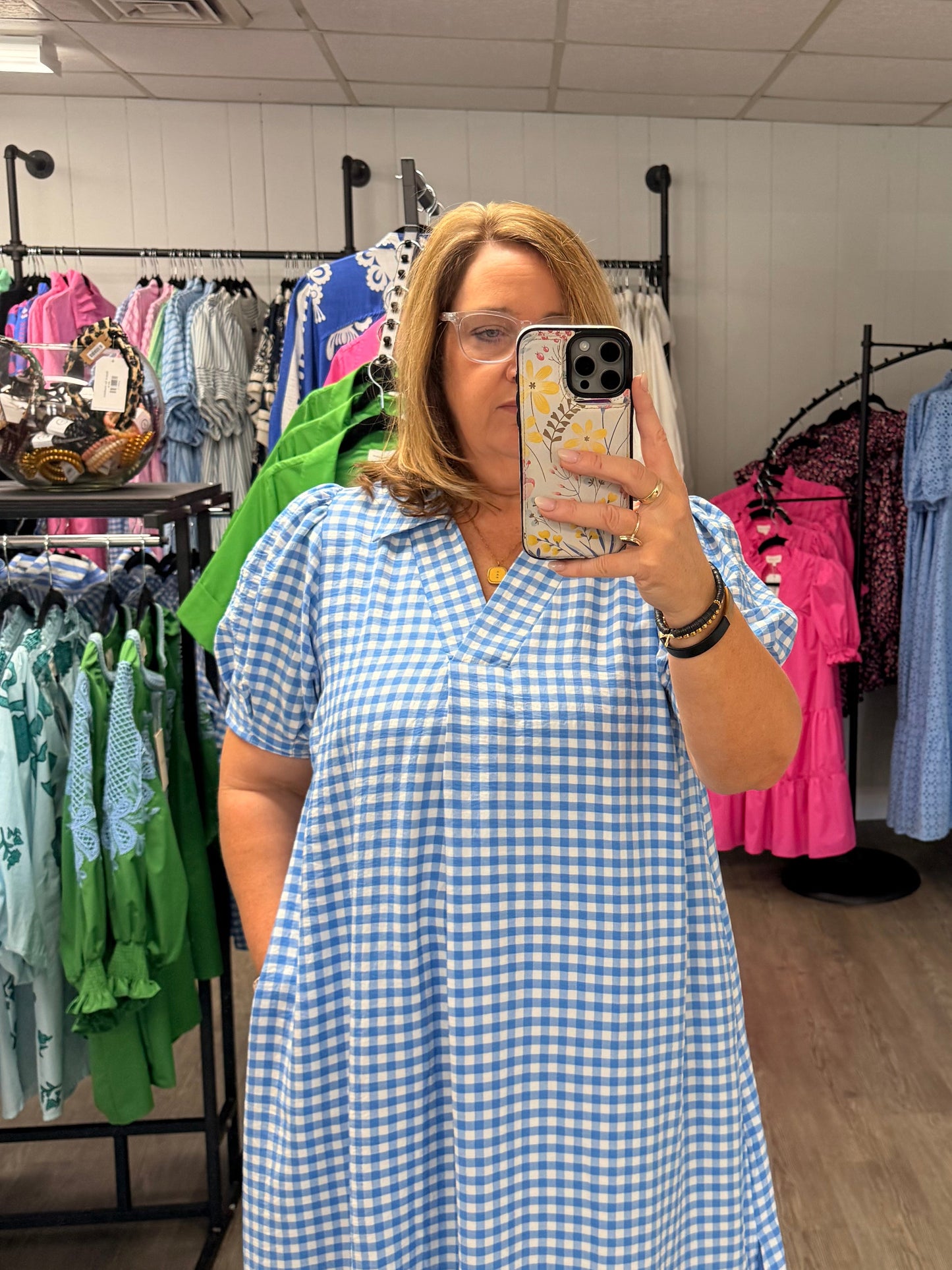 Lovely Light Blue Gingham Midi Dress