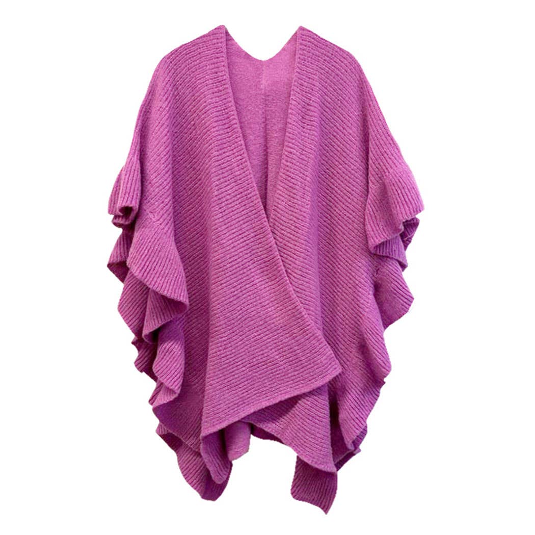 Pink Ruffle Sleeve Knit Reversible Ruana