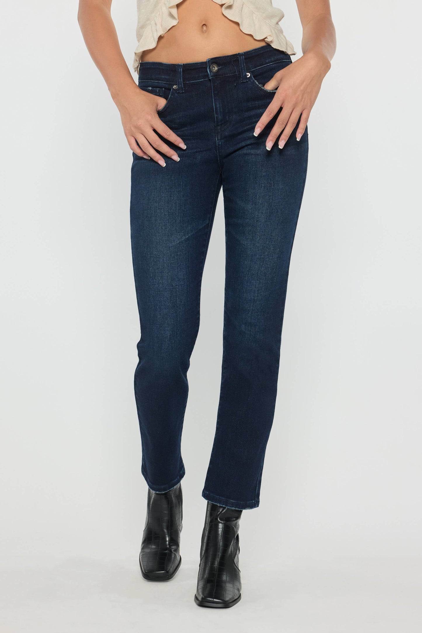 Super Dark Mid Rise Slim Straight Jeans