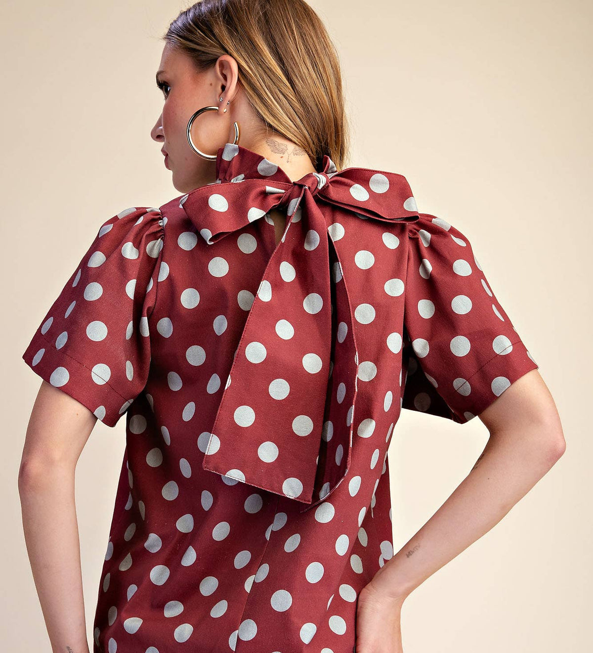 Polka Dot Burgundy Ruffle Top