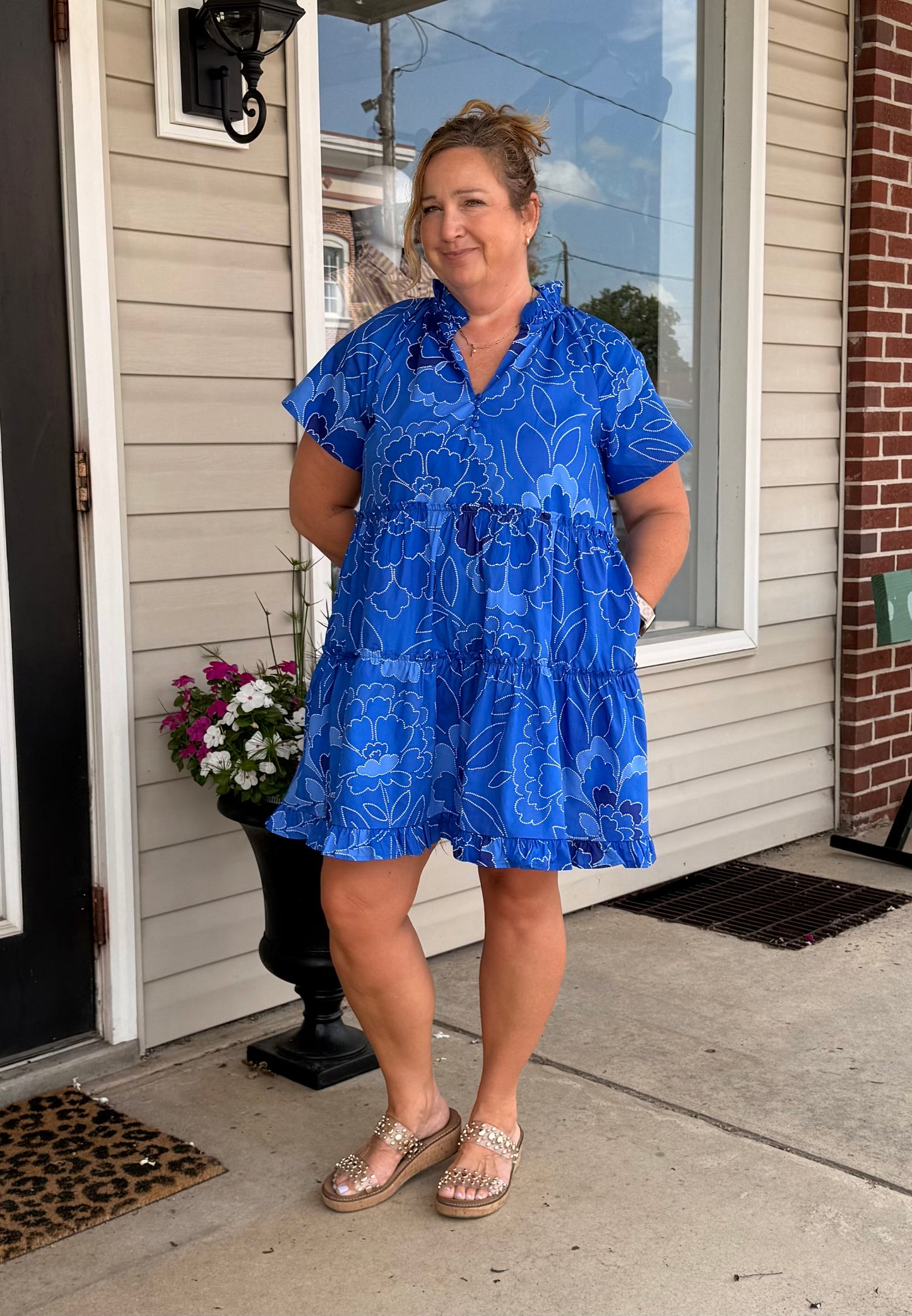Maris Cobalt Floral Pallas Poplin Tiered Mini Dress