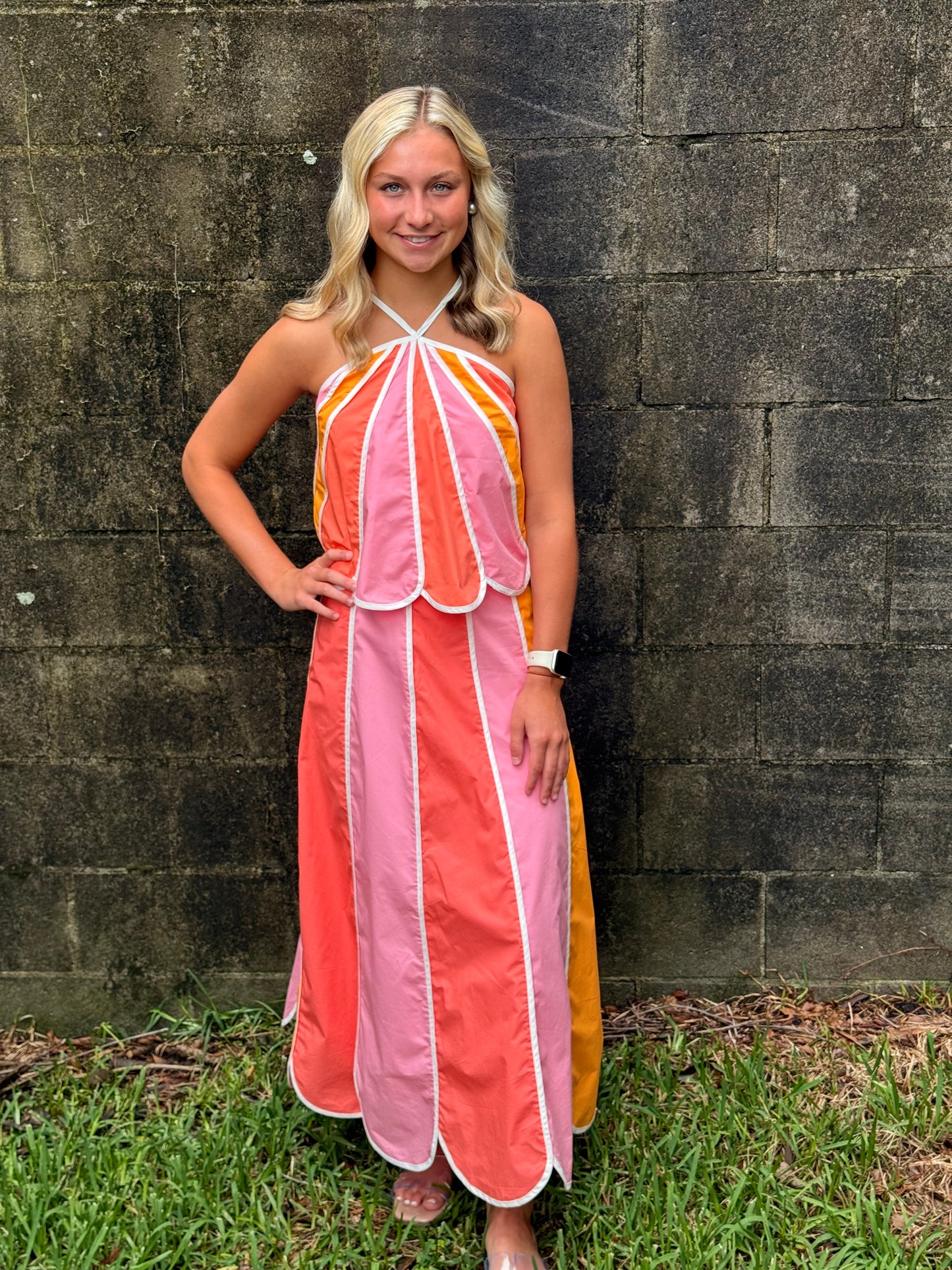 Color Block Panele A Line Midi Skirt