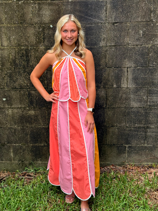Color Block Panele A Line Midi Skirt