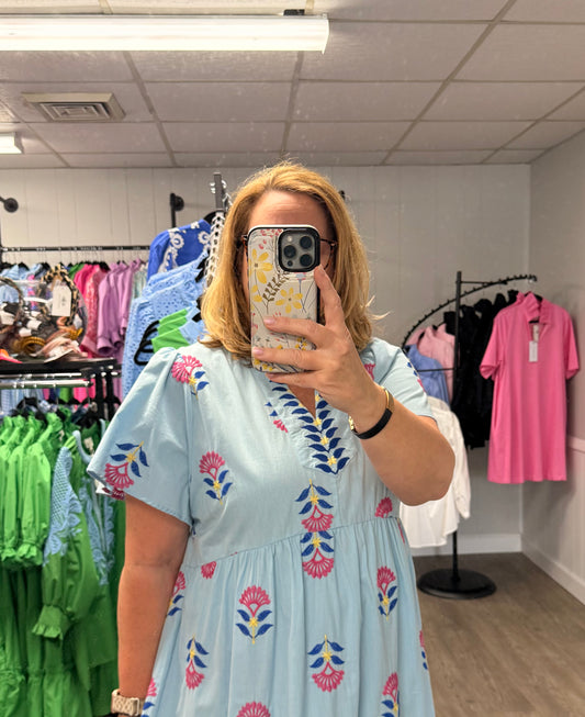 Peri Blue Embroidered Midi Dress