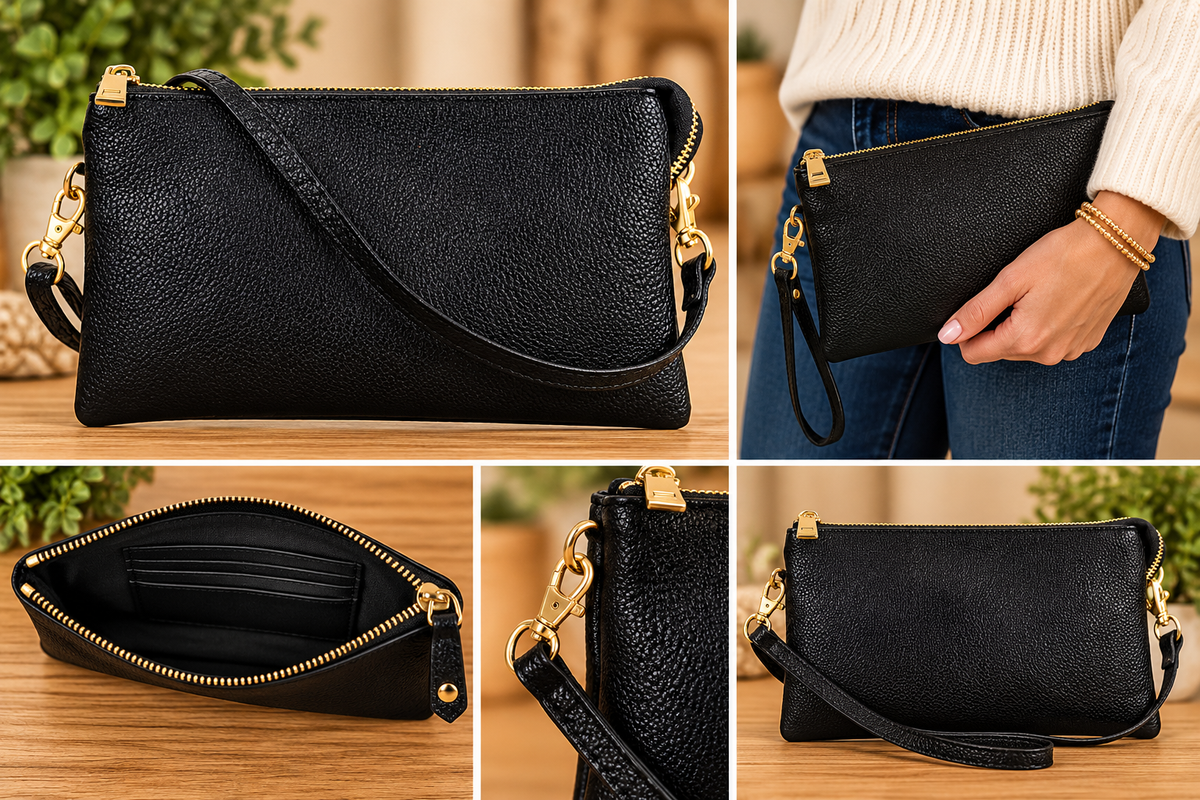 Black 3 Compartments Crossbody Bag