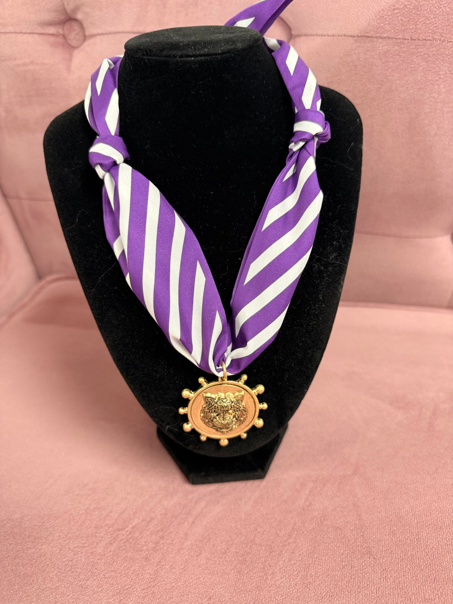 Purple/White Stripe Tiger Scarf Necklace