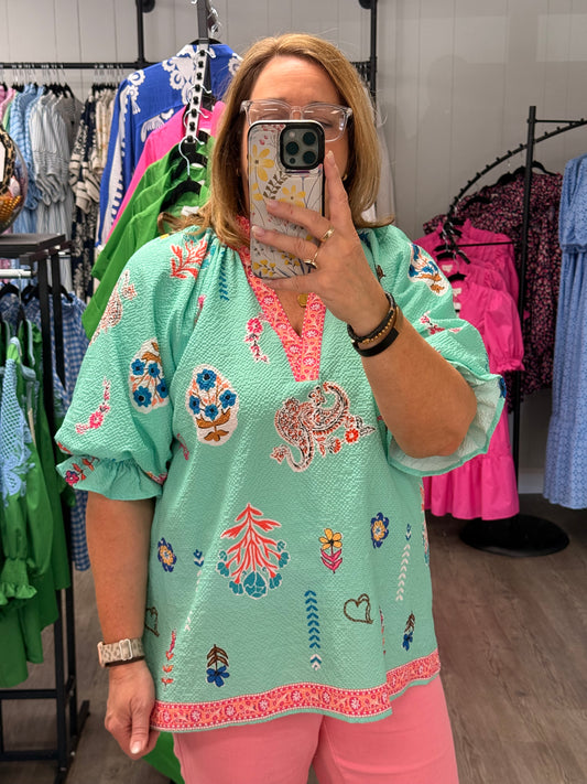 Floral Mint Mix Top