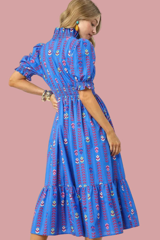 Ruffle Neck Blue Bliss Dress
