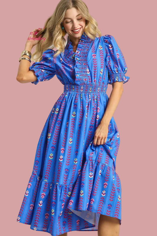 Ruffle Neck Blue Bliss Dress