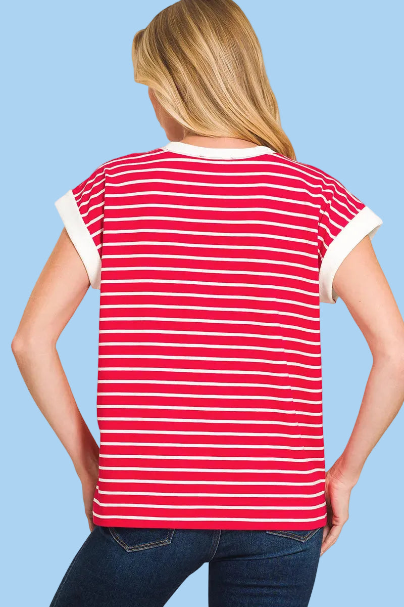 Ruby Red Striped Top