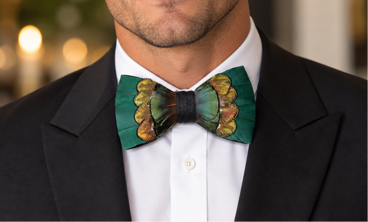 Handmade Green Elegance Feather Bow Tie