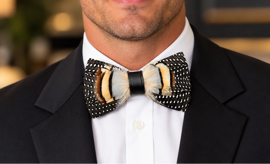 Handmade Wild Feather with Spots Bow Tie
