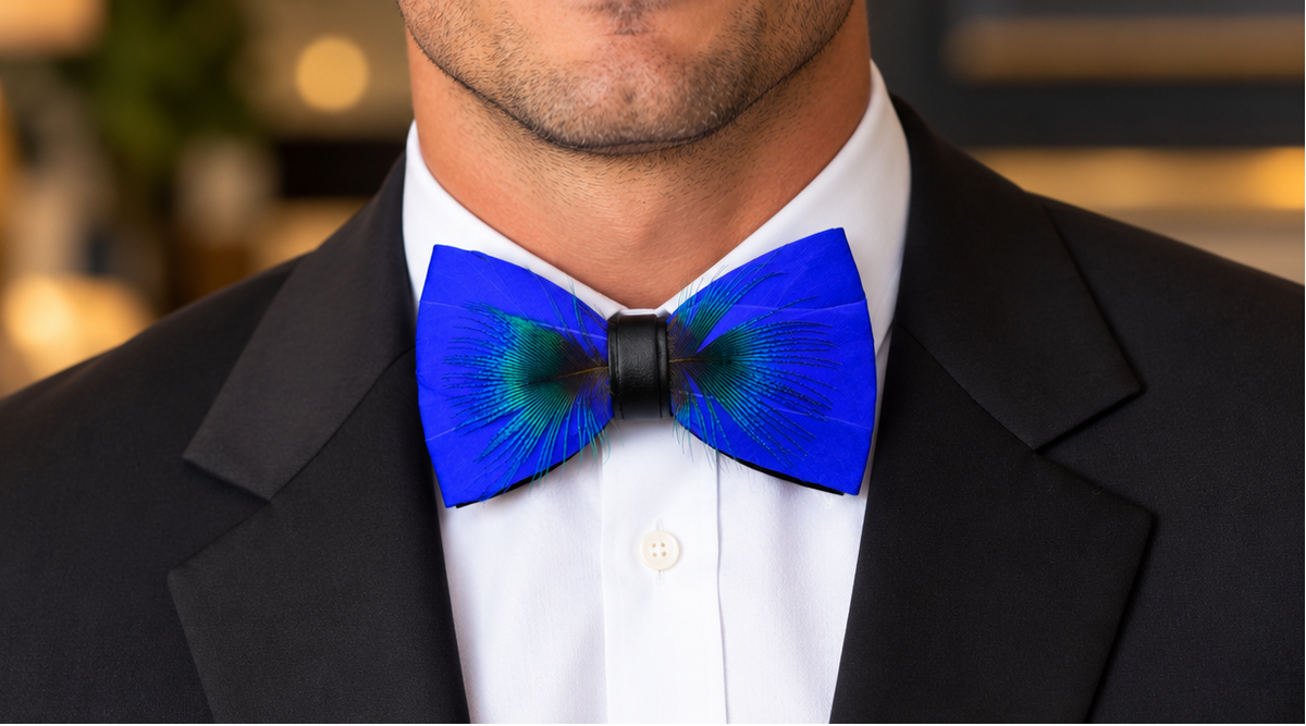 Blue Feather Handmade Bowtie   