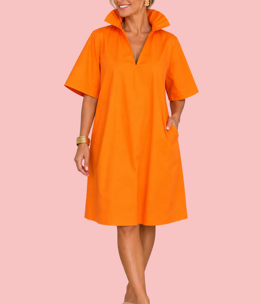 Pop Collar Cotton Olivia Orange Dress