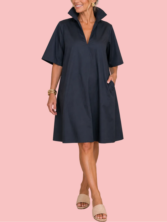 Pop Collar Cotton Olivia Black Dress