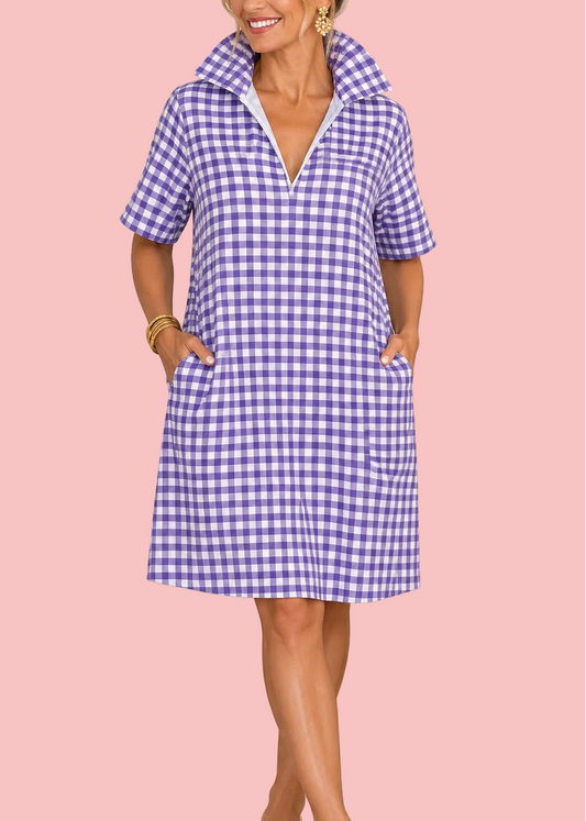 Pop Collar Cotton Olivia Purple Dress