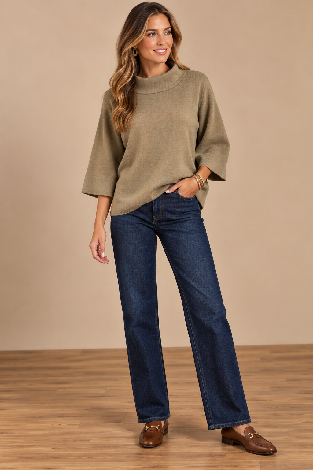 Dusty Olive 3/4 Sleeve Sweater