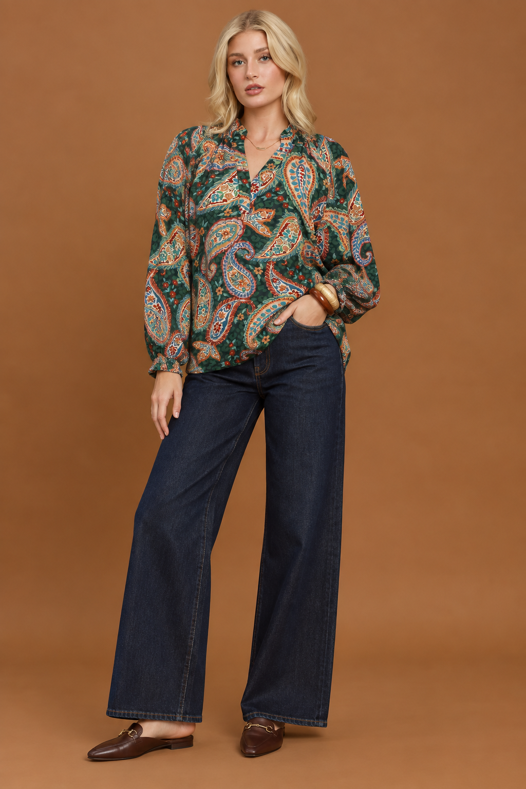 Hunter Green Paisley Mix Top