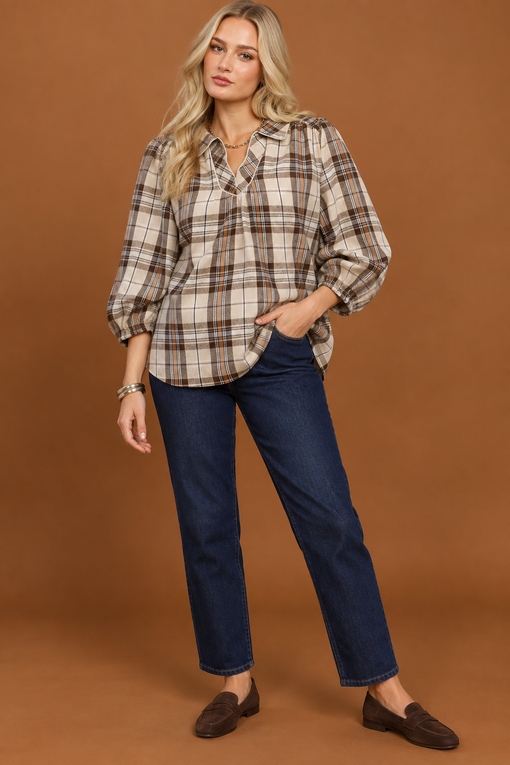Fall Fav Ecru Plaid Top