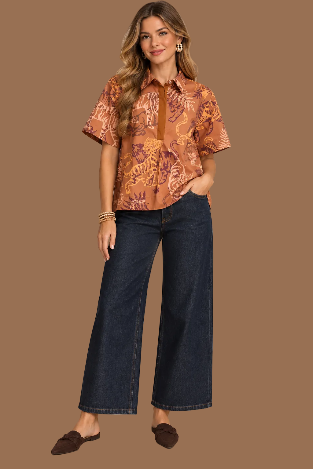 Tiger Patterned Collared Top