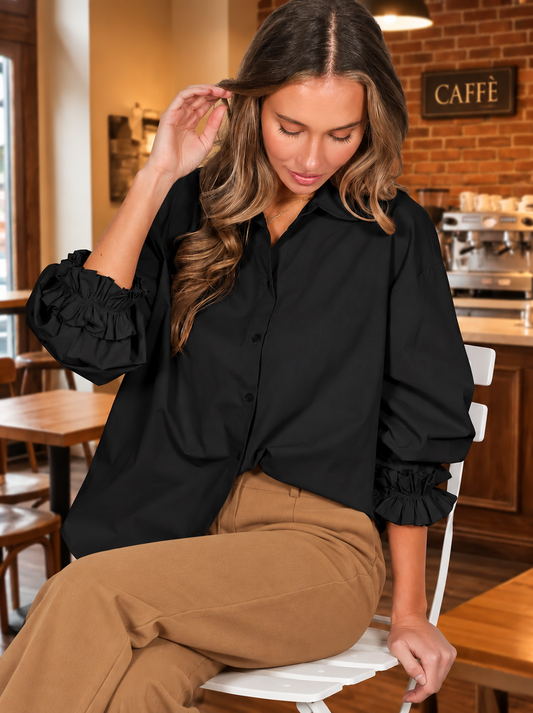 Black Ruffled Cuff Shirt