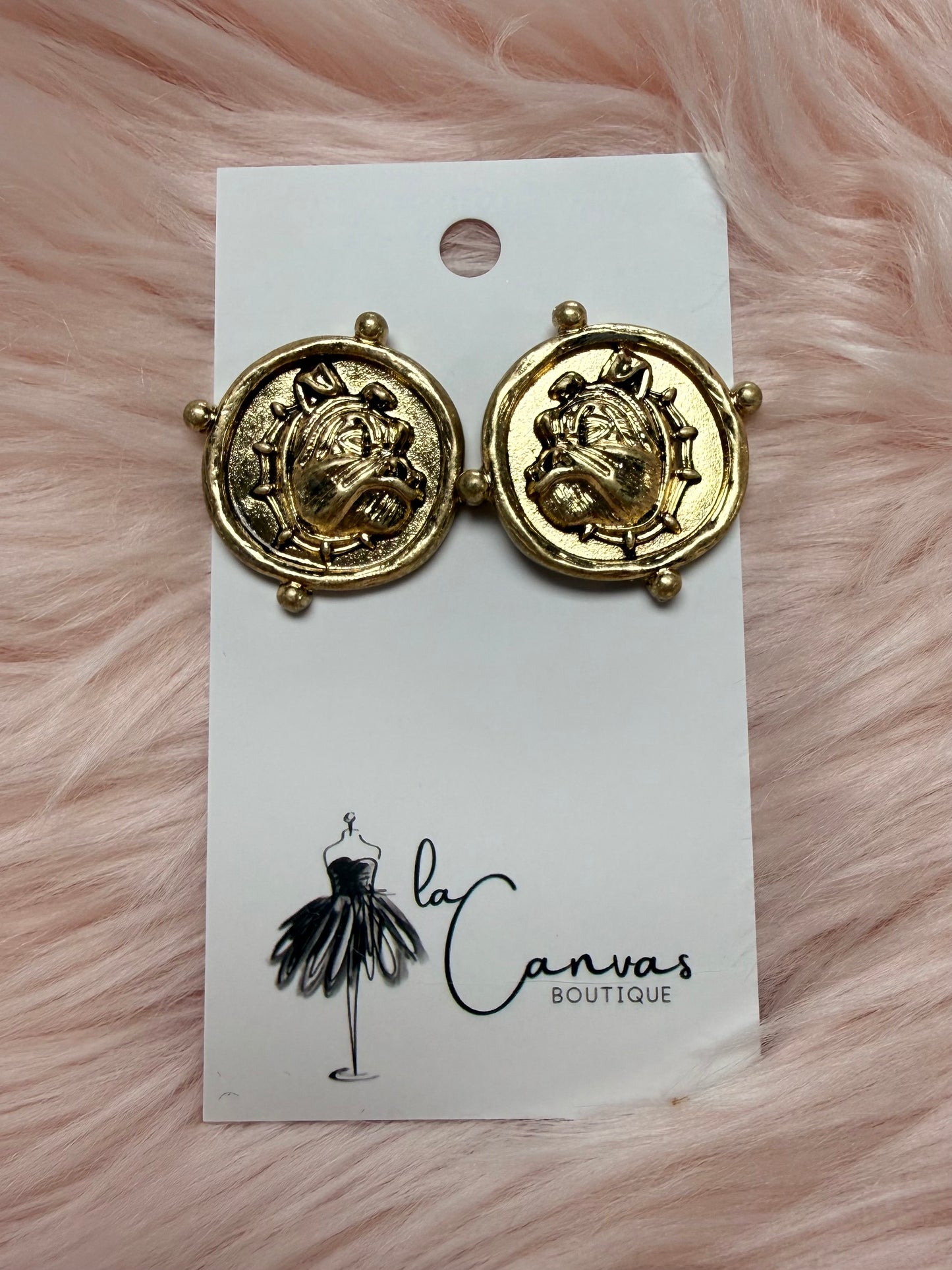 Bulldog Face Coin Earrings