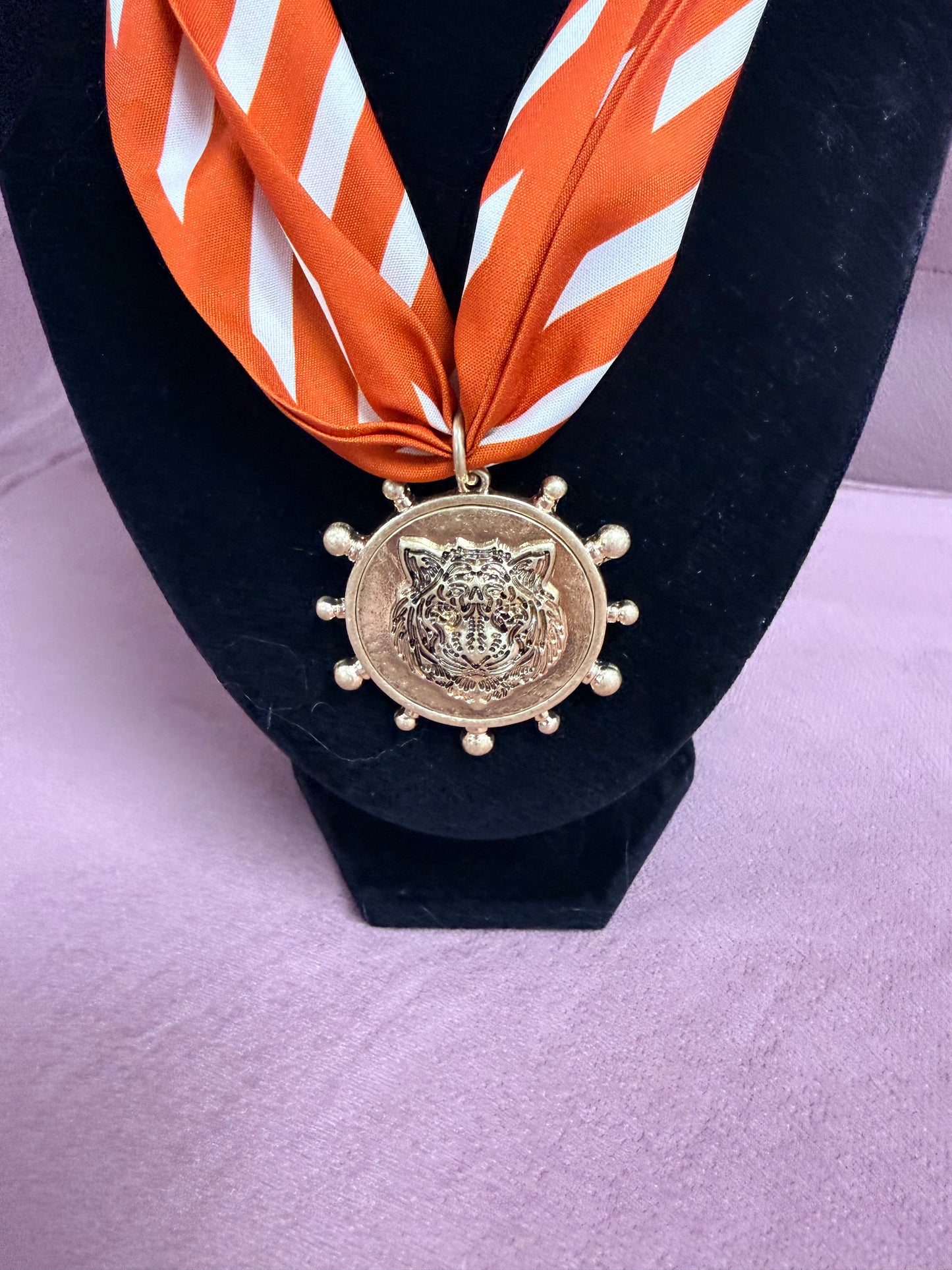 Orange/White Stripe Tiger Scarf Necklace