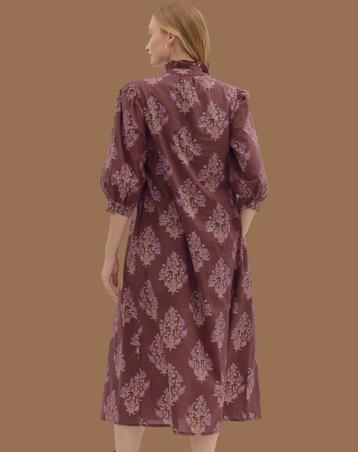 Burgundy Botanical Midi Dress