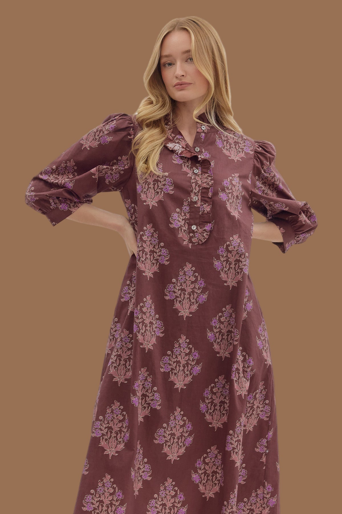 Burgundy Botanical Midi Dress