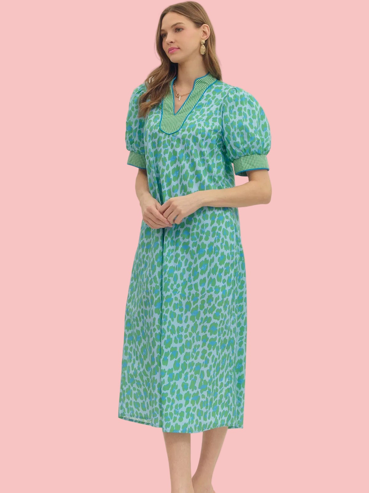 Preppy Teal Leopard Midi Dress