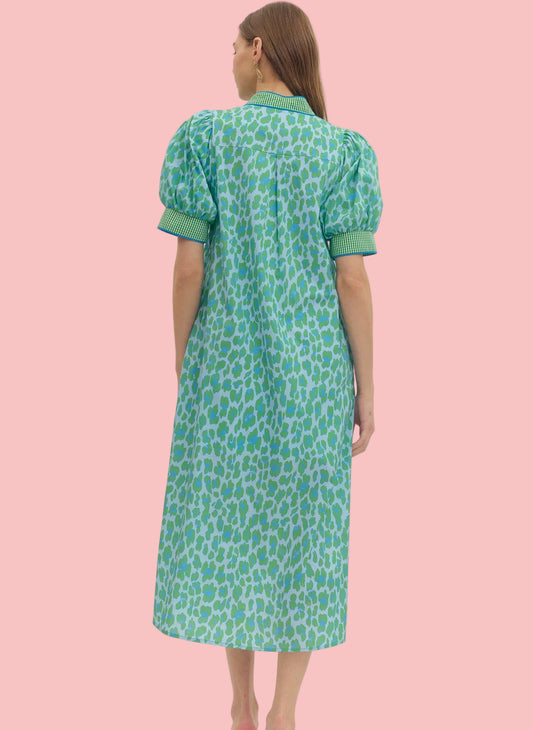 Preppy Teal Leopard Midi Dress