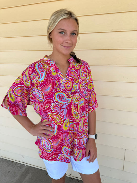 Hot Pink Breeze Sleeve Lizzy Blouse