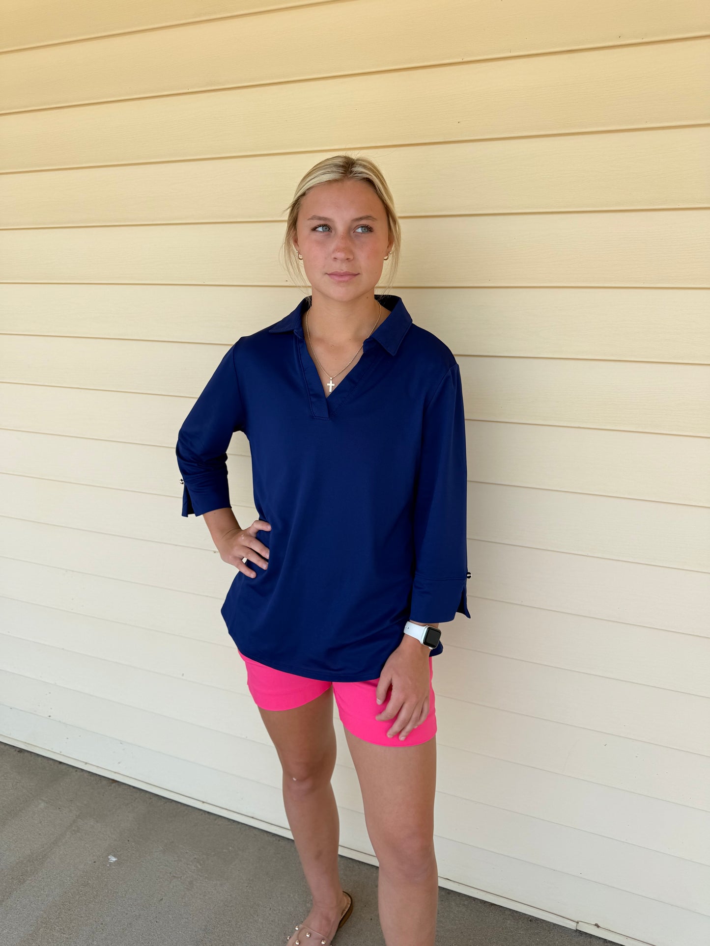 Coastal Navy Lightweight Sun-Cool 3/4 Sleeve Blouse