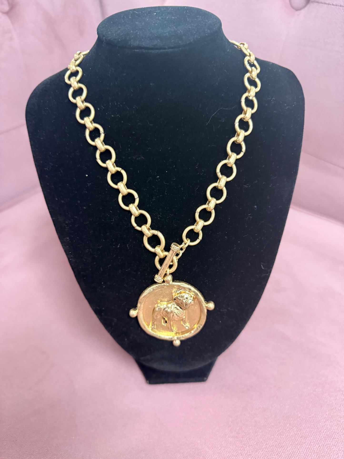 Standing Bulldog Vintage Coin Necklace