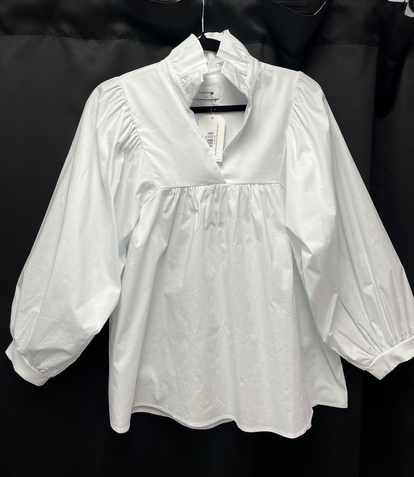 White Ruffle Collar V-Neck Bubble Sleeve Top